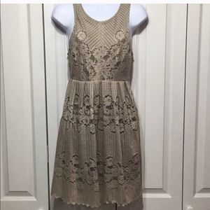 Free People Taupe Floral Lace Dress Open Back Sz 8